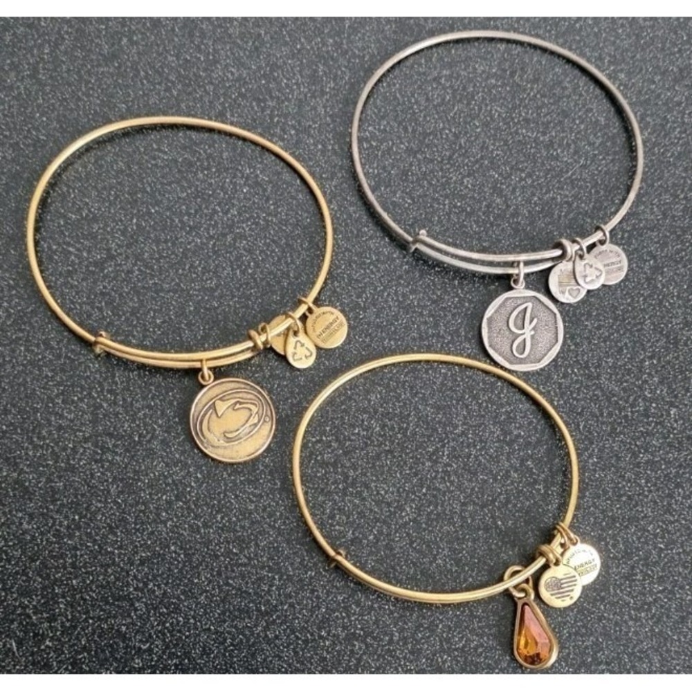 3pc Alex And Ani Gold Silver Charm Expandable Bracelet Letter J Jewels‎ Energy